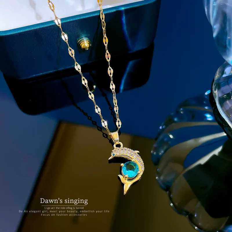 Exquisite Fashionable and Cute Micro-bedded Dolphin Stainless Steel Necklace IC and Versatile Clavic Chain W250712