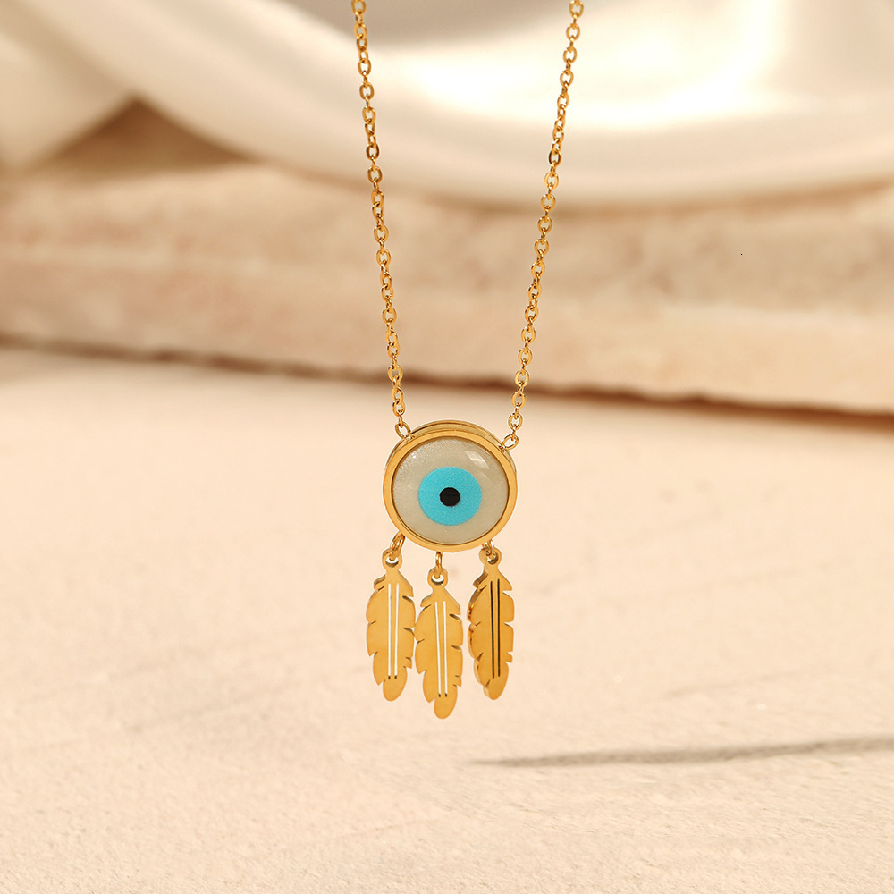 Luxury Jewelry Designer Jewelry European And American Fashion Demon Eye Stainless Steel Necklace For Women, Unique Retro Ethnic Style Leaf Pendant Tit