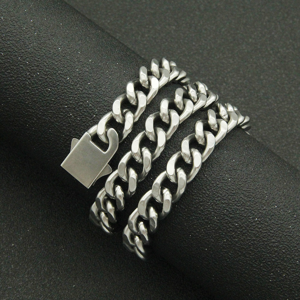 Luxury Jewelry Designer Jewelry European And American Hip-hop Punk Smooth Stainless Steel Spring Buckle Chain Trendy Men's Necklace Cool And Domi