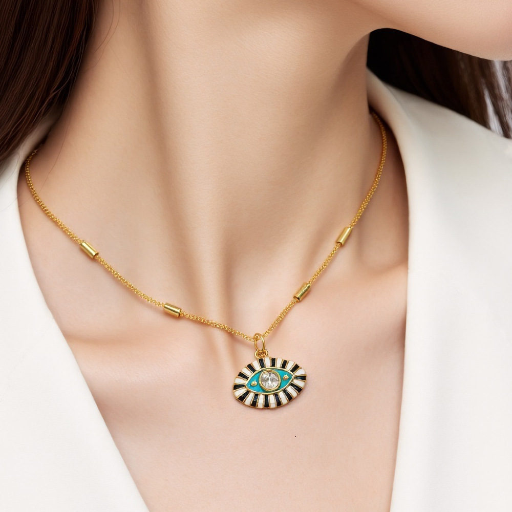 Luxury Jewelry Designer Jewelry Five Senses Eye Jewelry Colorful Oil Drop Devil's Eye Pendant Necklace Inlaid With Zircon Personality Ins Style 1