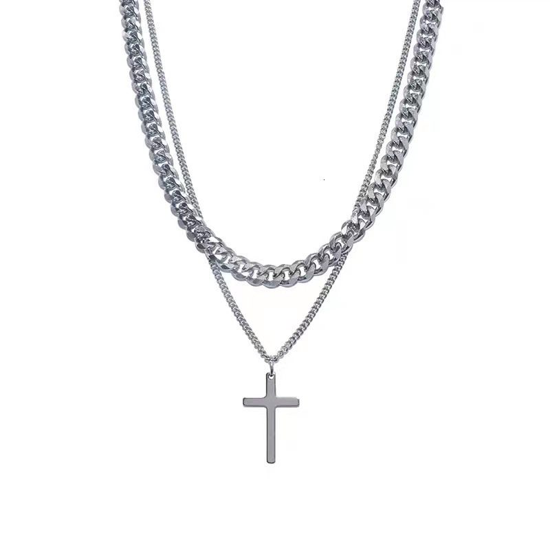 Luxury Jewelry Designer Jewelry Titanium Steel Double Layer Cross Necklace Style Men's Trendy Disco Hip-hop Women's Personality Versatile Sw