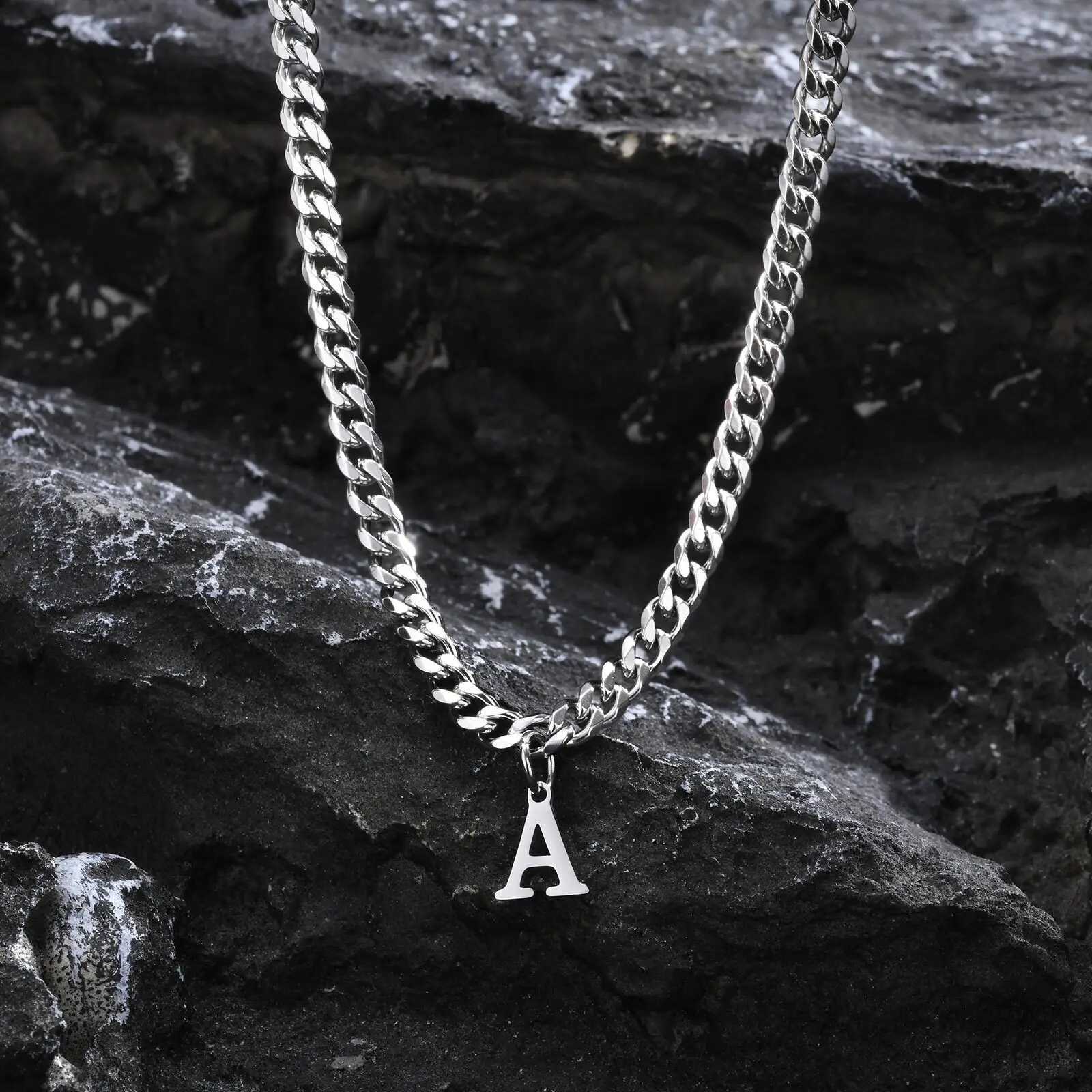 5000 Vnox Simp A-Z Letter Necklace for Men Waterproof Stainless Steel Cuban Chain Necklace Jewelry Gift for Him W250712