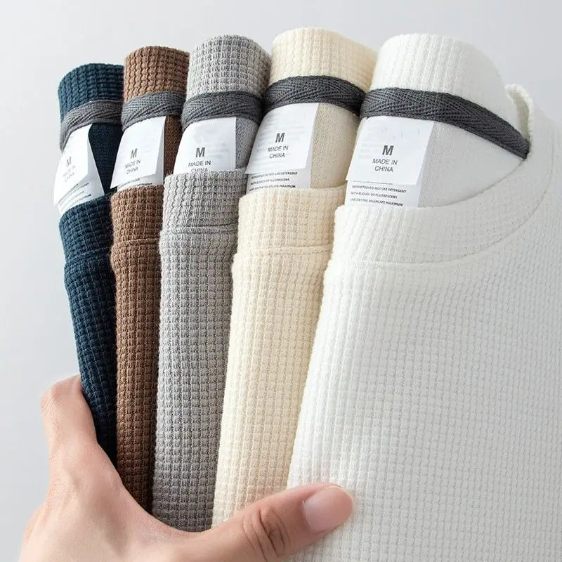 Waffle Short Sleeved Tshirt for Men and Women Summer Japanese Round Neck Half Top Loose Casual Solid Color 250707