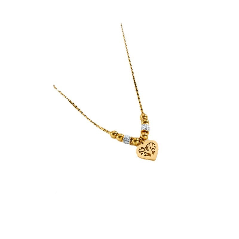 Luxury Jewelry Designer Jewelry European And American Fashion Heart Pendant Tree Of Life Titanium Steel Necklace Mud Diamond Niche Design Beaded Neckl