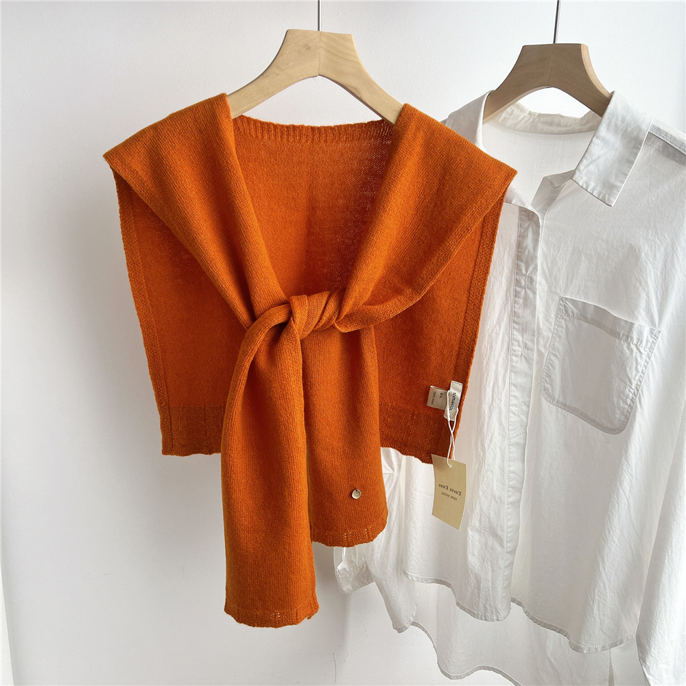 K1337 Wool solid color thin outerwear women's fashion cape with skirt Korean knitted air-conditioned room cervical vertebrae protection shawl wom