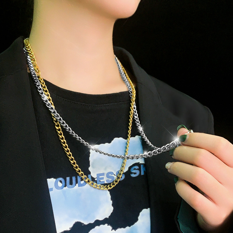 Luxury Jewelry Designer Jewelry Double-sided Chain Stainless Steel Plain Chain Versatile Men's Trendy Titanium Steel Chain Accessory Hip-hop Unis