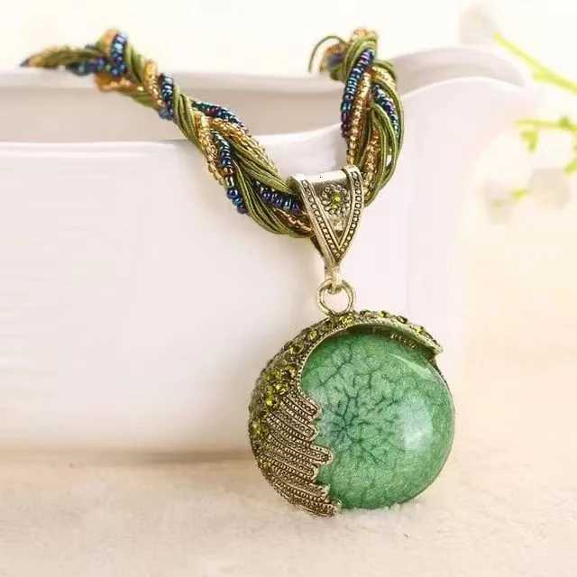 2025 New Fashion Multi-layer Beads Chain Crystal G Stone Pendant Necklaces Boho Statement Jewelry AN001 W250712