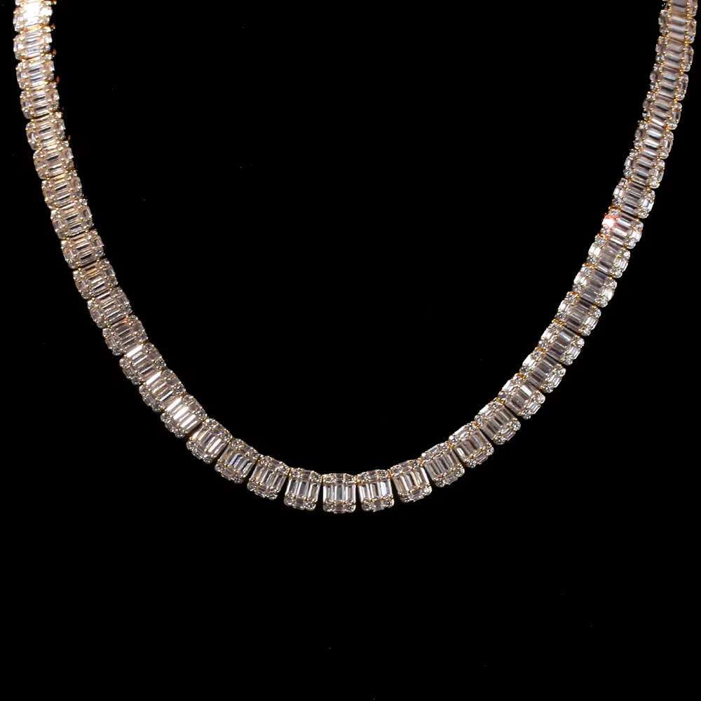 New Square Zircon Cuban Link Chain Gold Plated Hip Hop Tennis Chain Necklace