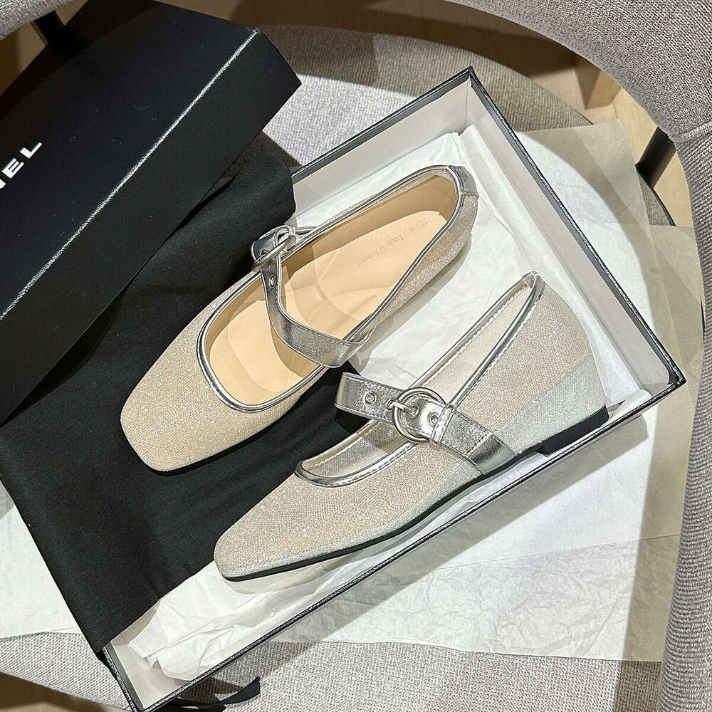 796-12 French Style Belt Buckle Mid-Heel for Women Spring Sequin Patchwork Mesh Hidden Heel Single Mary Jane Shoes