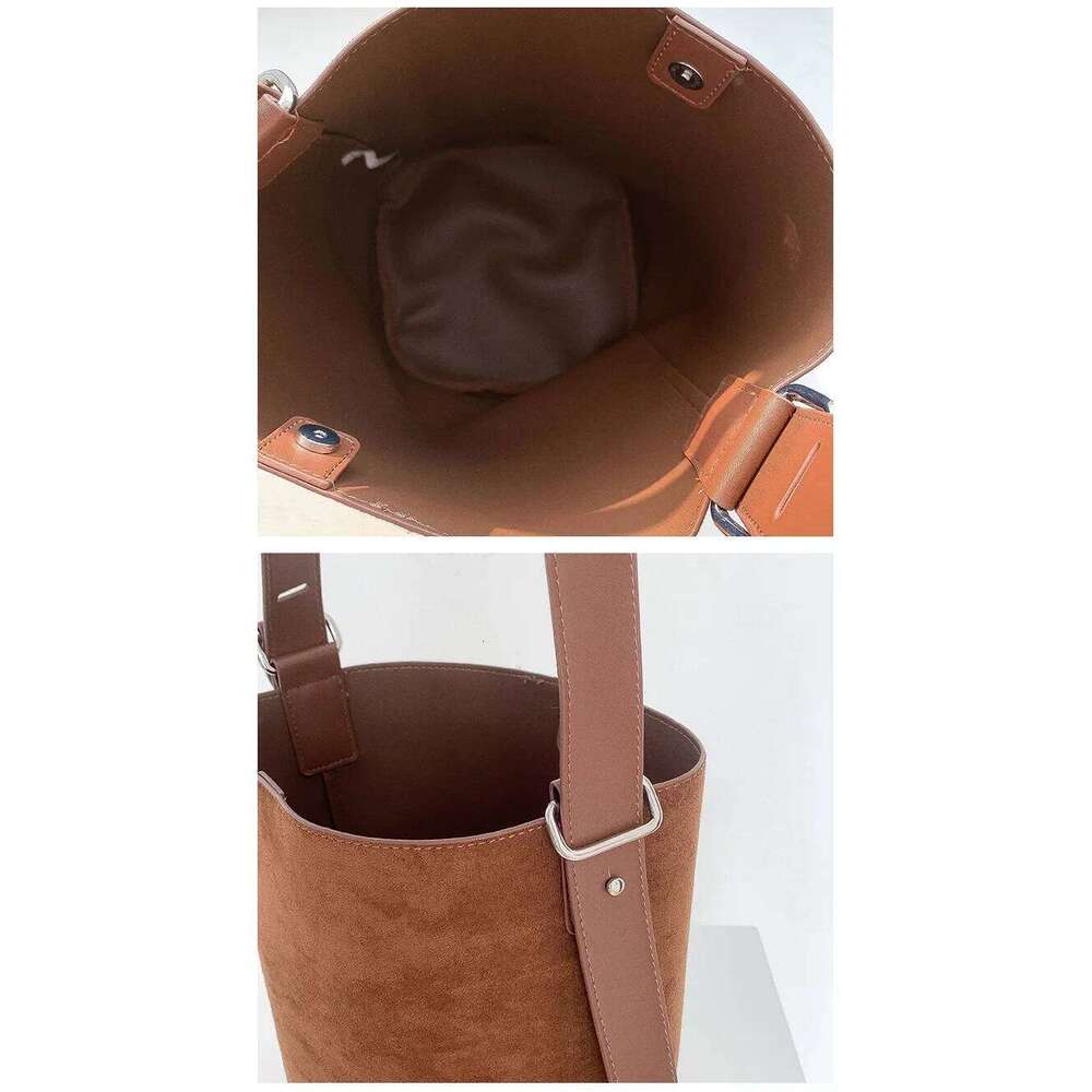 Fashion Wide Strap Crossbody Bags For Women Handbag Big Capacity Designer Faux Suede Female Bucket Shoulder Bag Brown