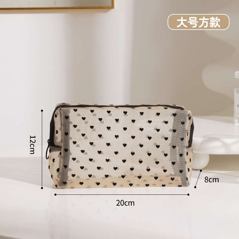 New Heart-Shaped Makeup Handheld Large Capacity Mesh Storage for Women Ins Style Portable Travel Compact Toiletry Bag