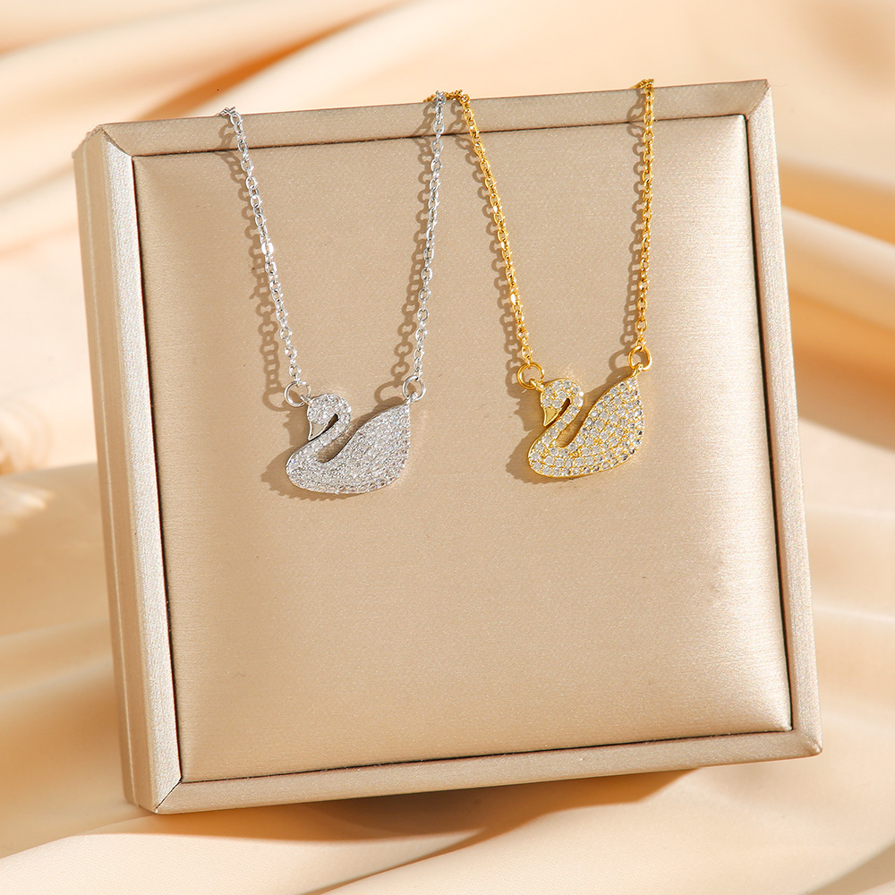 Luxury Jewelry Designer Jewelry Classic Full Diamond Swan Necklace For Women, Light Luxury Zircon Inlaid Choker, Internet Celebrity Style, Elegant Ver
