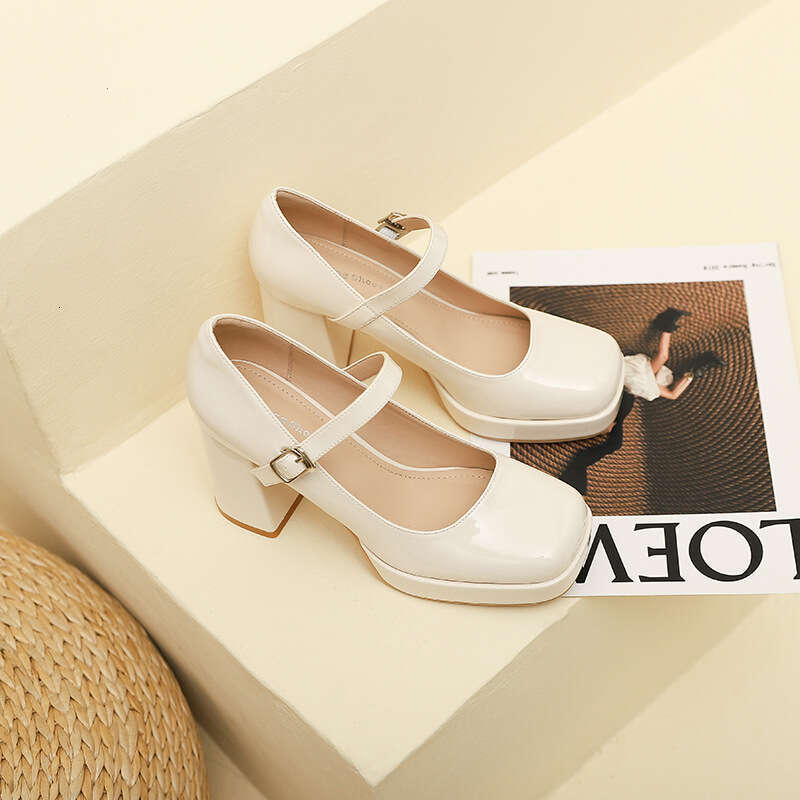 3359-12 One-Strap Single for Women Summer New French Style Elegant Chunky Heel High Heels Women's Shoes