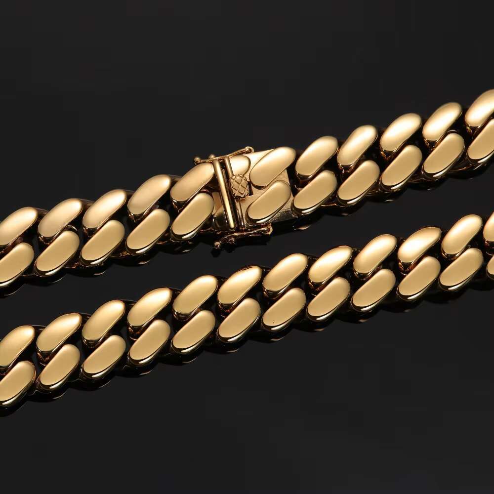 Hip Hop Custom Jewelry All Size Silver Cuban Chain Necklace Hip-Hop Cuban Chain Fashion Jewelry 12mm-22mm Chain 18k Plated