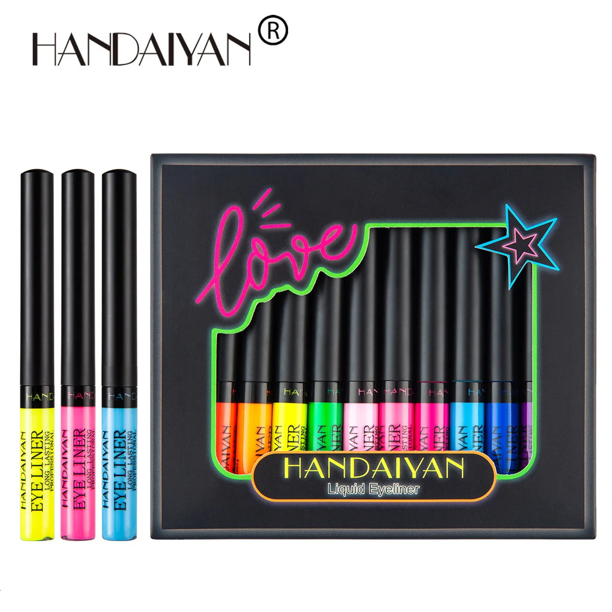 12 Colors Neon Eyeliner Pen Kit UV Light Pastels Pastel-Black Light Eye Makeup Waterproof Liquid Eyeliner Pencil Set Cosmetics 250704