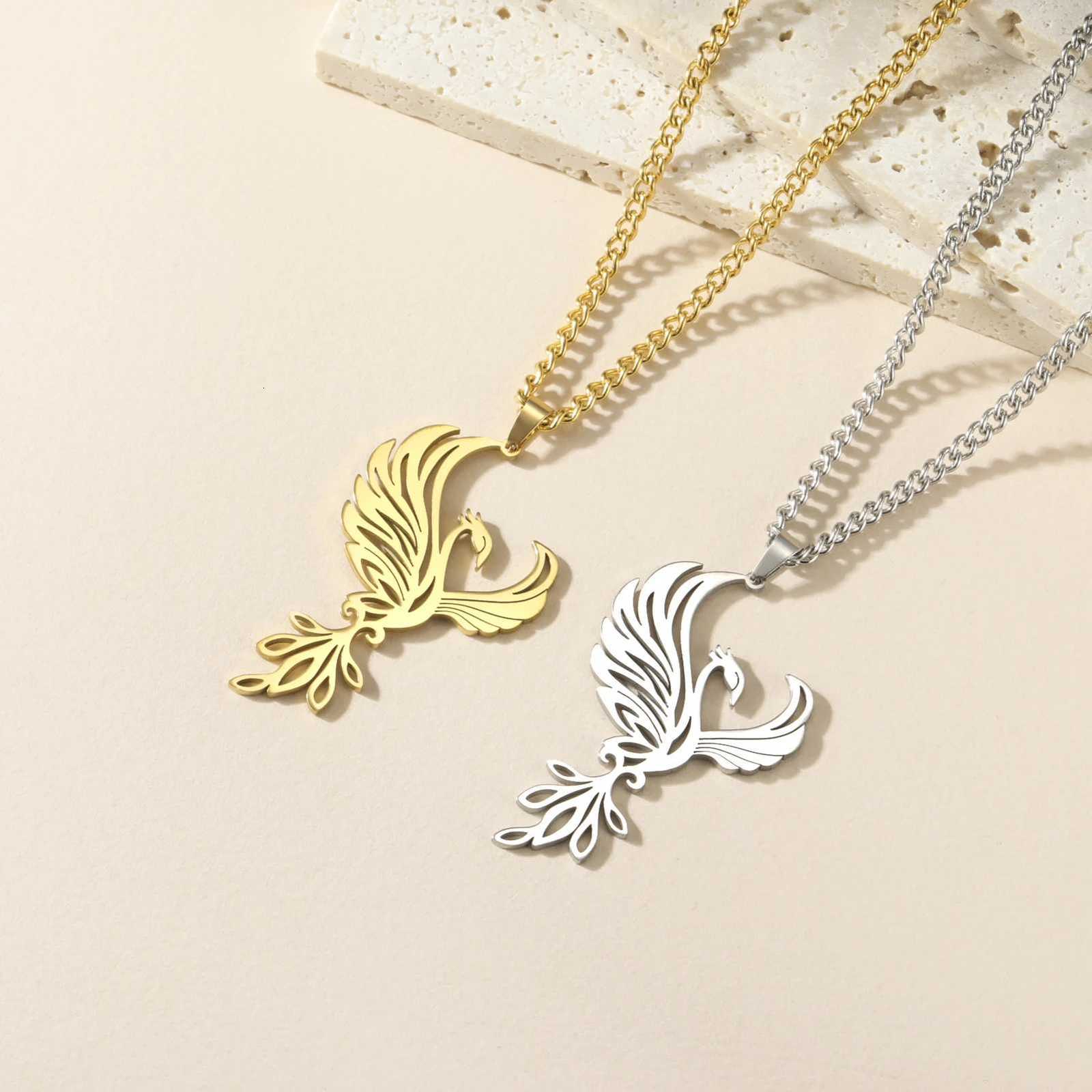 Megeton Fashion Mythical Phoenix Pendant Necklace For Women Men Stainless Steel Trendy Vintage M Cross Chain Jewelry Gifts W250712