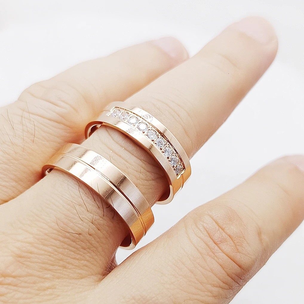 1 Pair Couple Rings Rose Golden CZ Stone Wedding Engagement For Men and Women Love Alliances Valentines 250704