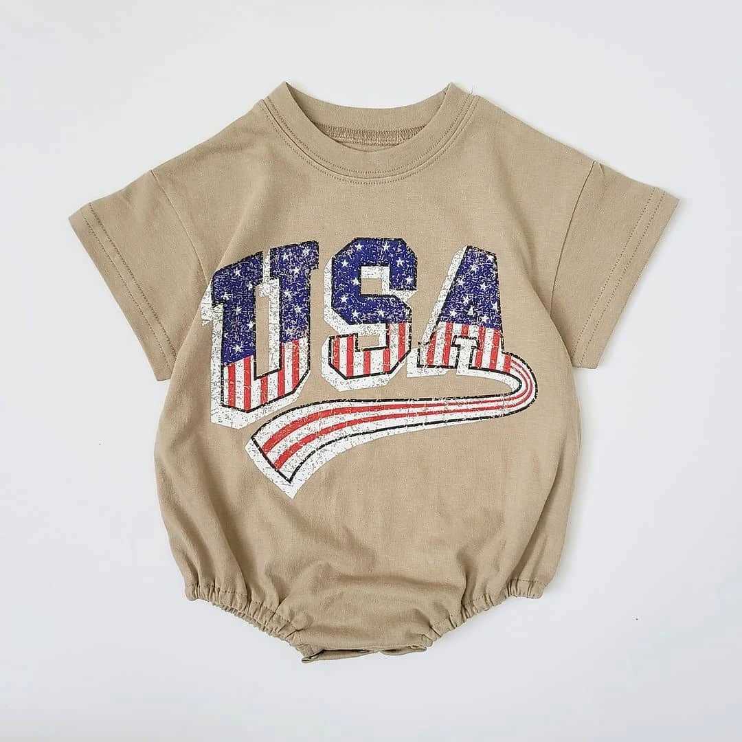 Baby Boys USA Print T-Shirt Romper Newborn Bebe Short Sleeve Sweatshirt Onesie Toddler Girls Romper 0-24M Jumpsuits 2023 Summer Z250712