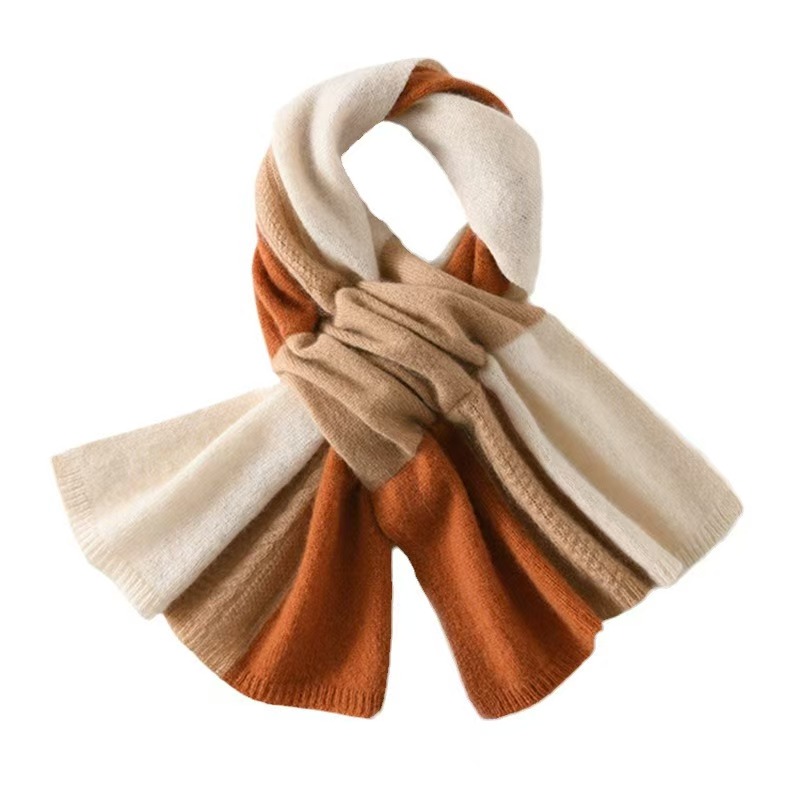 K1332 Autumn and winter new color matching soft 100% pure wool scarf female warm neck protection knitted perforated solid color small neck scarf