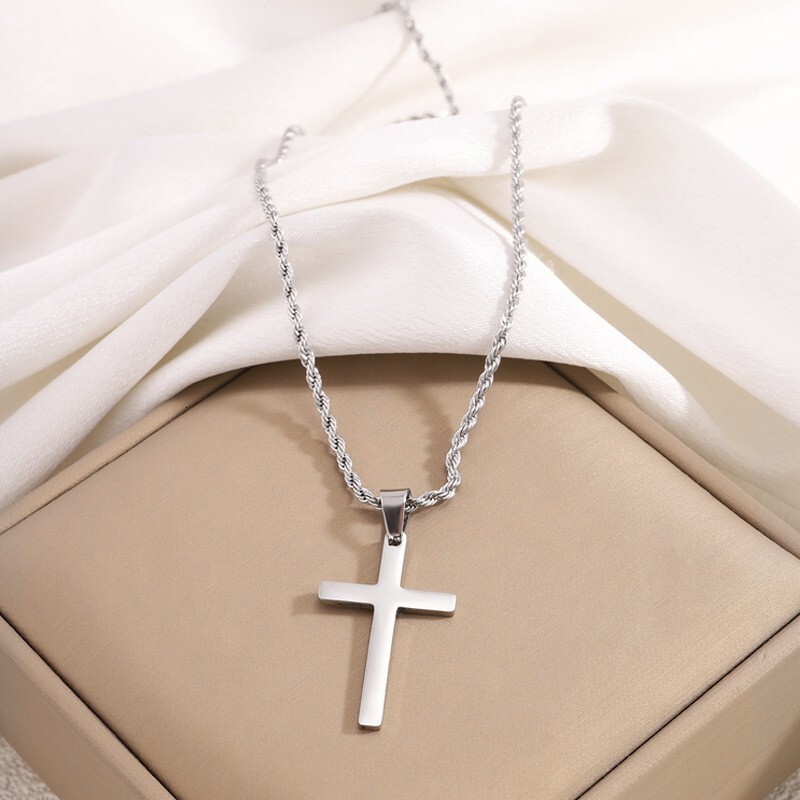Luxury Jewelry Designer Jewelry Cross-border Amazon Gold Braided Chain Cross Stainless Steel Necklace Titanium Steel Non-fading Fashion Versatile Men&