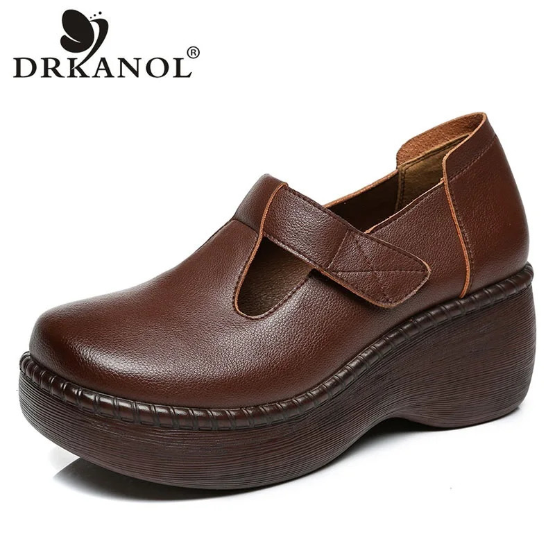 DRKANOL Handmade Retro Style Women Platform Shoes Spring Summer Genuine Cow Leather Wedges Heel Shallow Casual Shoes H21315L 250707