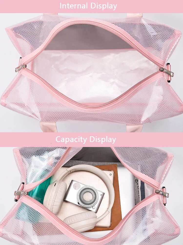 Transparent Waterproof PVC Duffle Zipper Travel Storage Bag,Sports Fiess Bag, Large Capacity Handbag & Shoulder Bag