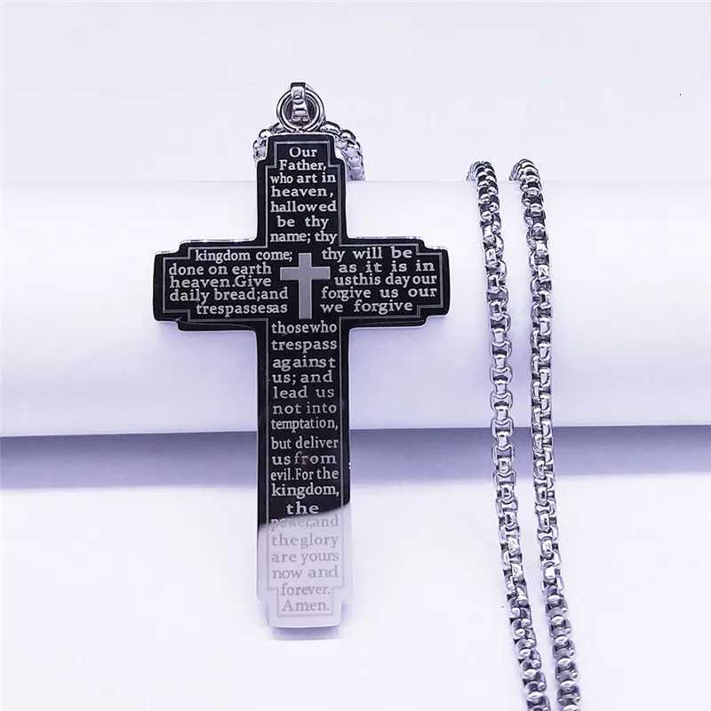 Bib Cross Chain Necklace Stainss Steel Pendant Necklace for Men Religious Prayer Jesus Jewelry corrente mascina W250712