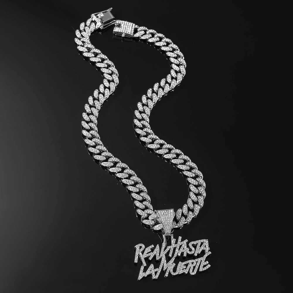 Men Hip Hop Double Row Spld Tters Pendant Necklace With 1m Cuban Chain Hiphop D Out Necklace Fashion Punk Jewelry Gift W250712