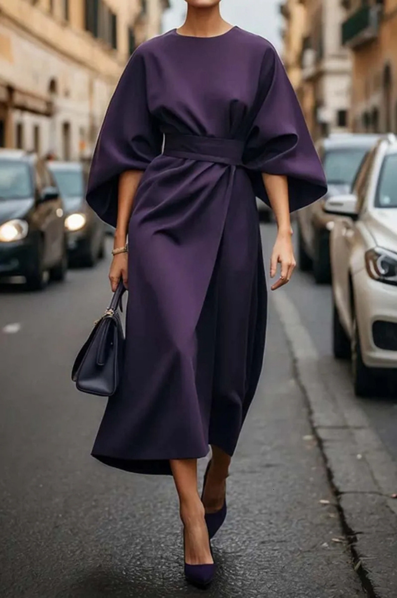 2025 Summer New Women's Skirt New Fashionable Elegant Solid Color Waist Dress Casual Bat Sleeve Long Dress New Luxury Designer Women's Skirt