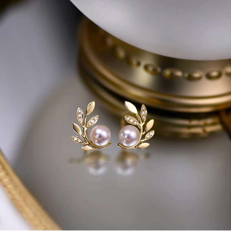 High Quality Luxury Leaf Design Full Cubic Zirconia Pearl Earrings for Wedding Women Jewelry Gold Plated CZ Stud Earrings