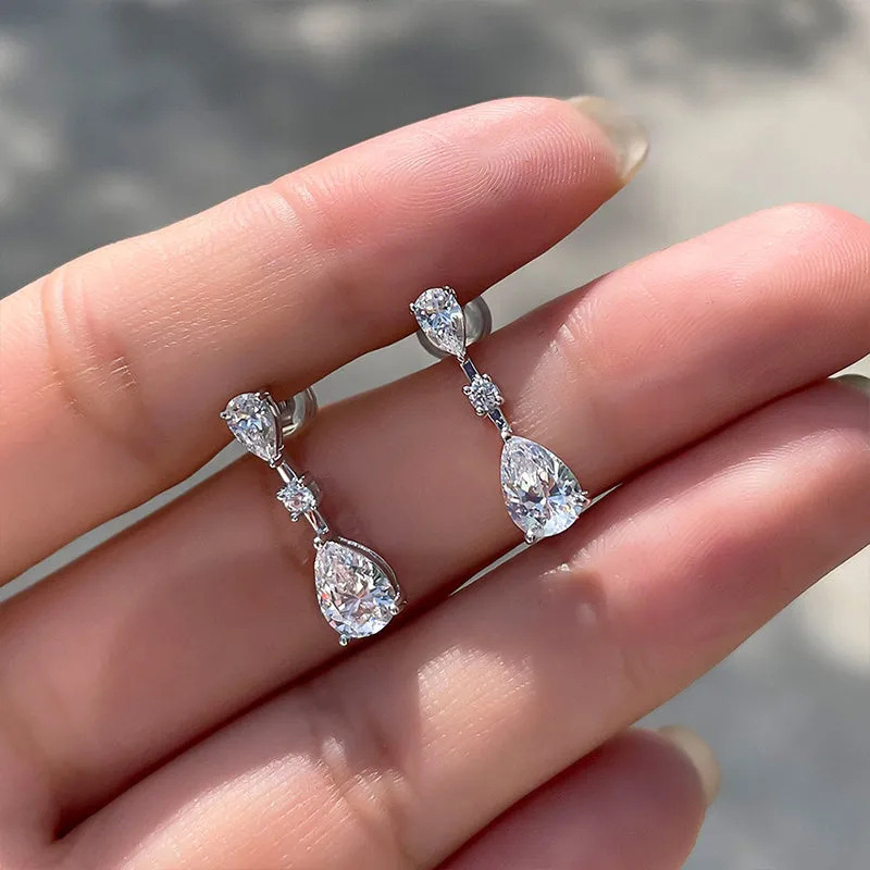 Choucong Ins Top Sell Dangle Earrings Simple Fashion Jewelry 925 Sterling Silver Water Drop Pear Cut 5A Zircon CZ Diamond Party Sweet Cute Party Women