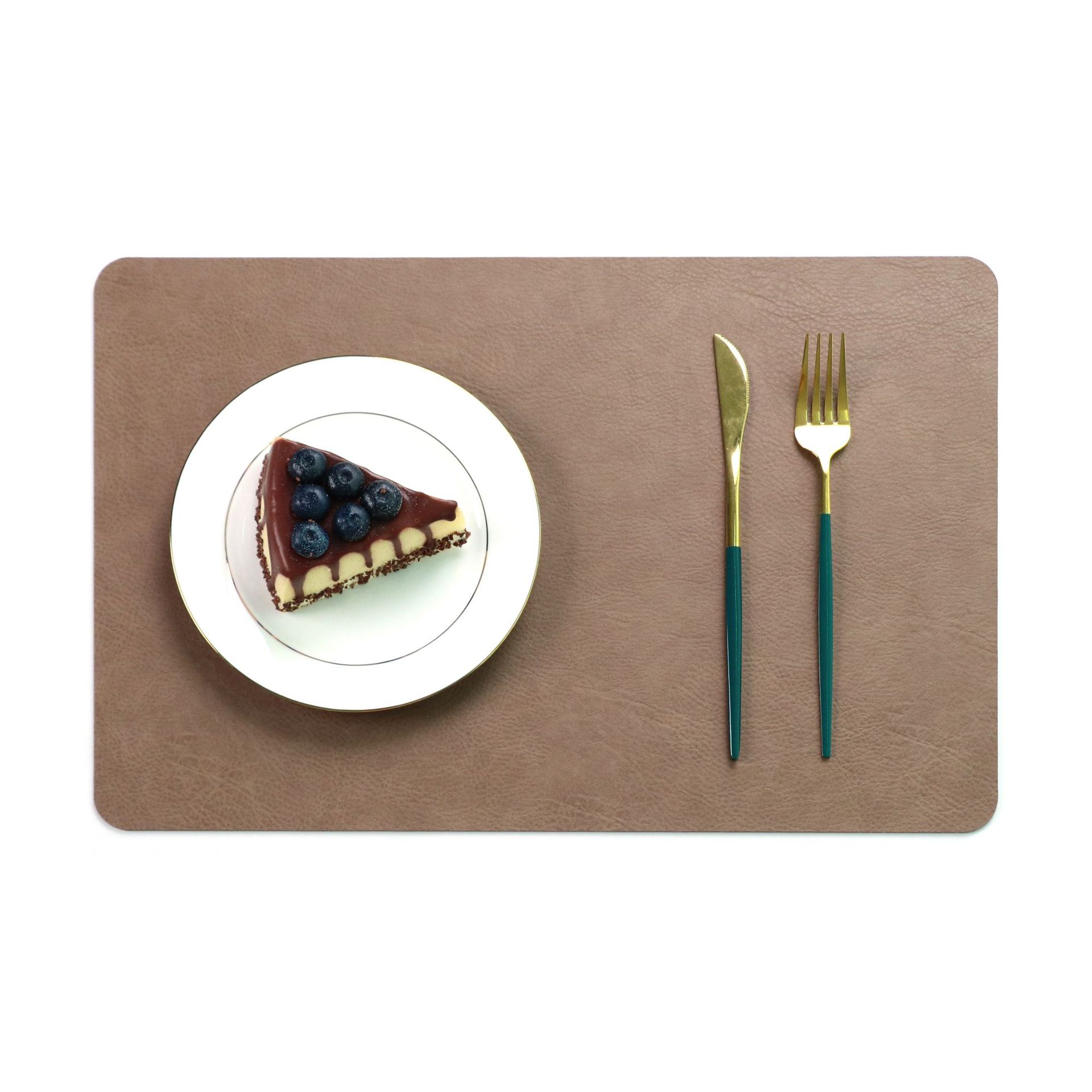 Square Double-Layer Cowhide PU Leather Placemat Texture Waterproof Heat-Resistant Table Mats Home Hotel Dining