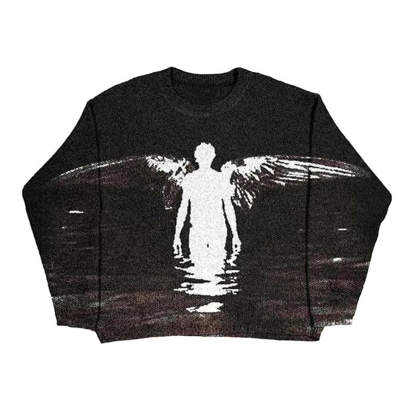Men and Womens Hip Hop Knitted Sweater Harajuku Fashion Spider Boy Pattern Printed Loose Top Casual Street Wear Pullover 20 250708