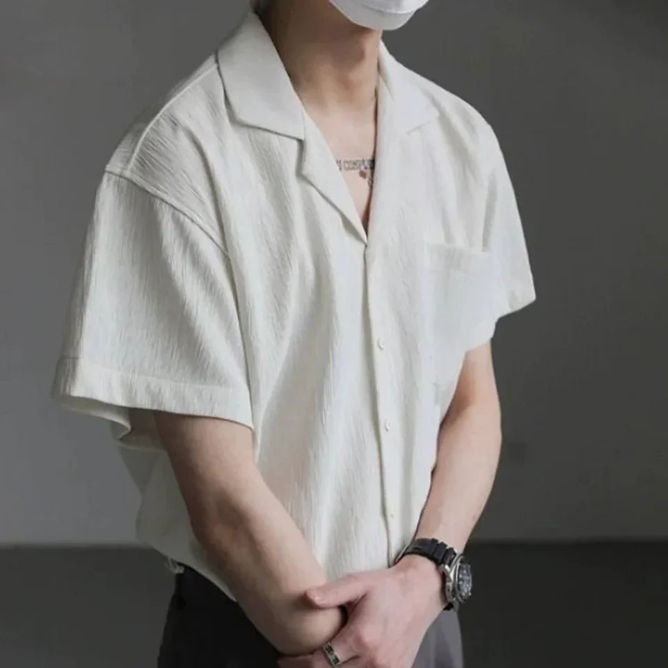 Ice Silk Short-sleeved Shirts Men Non-ironing Drape Solid Color Short Sleeve Shirt Oversized All-match Loose T-shirt Streetwear 250707