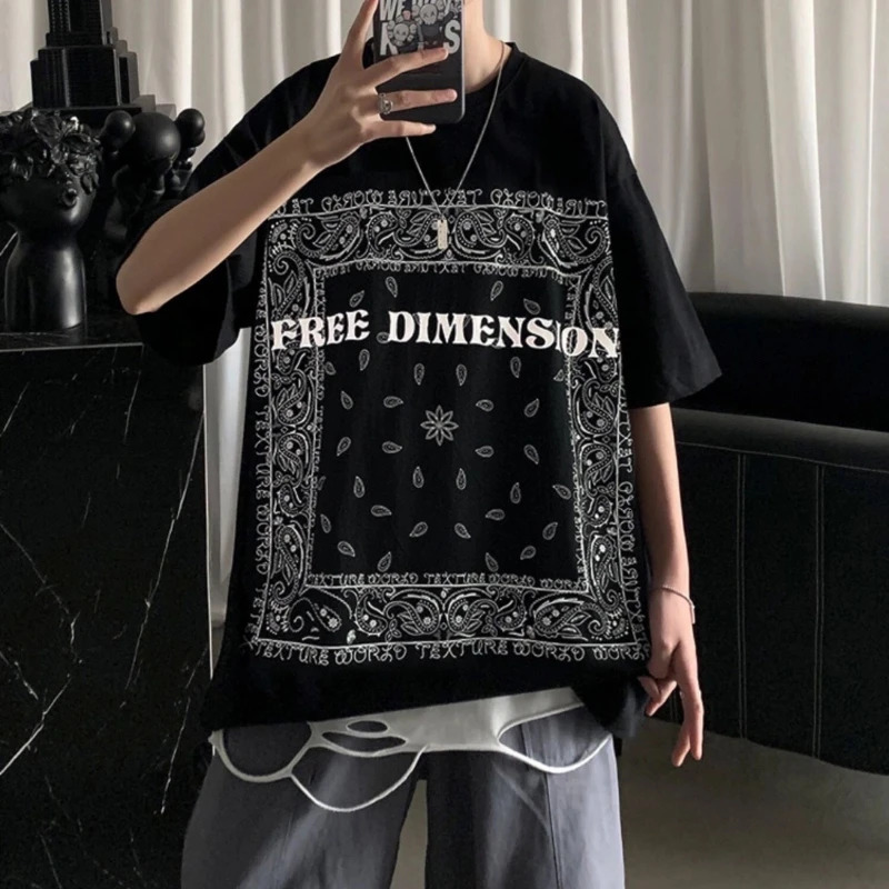 High Street Mens Printing Plus Size Tops Summer Short Sleeve Loose Youth Street Casual T Shirts Fashion Korean Men Clothing 250711