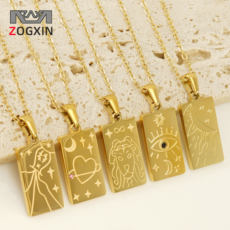 Luxury Jewelry Designer Jewelry Cross-border 18K Gold Stainless Steel Tarot Card Necklace For Women Fashionable Personality Titanium Steel Square Pend