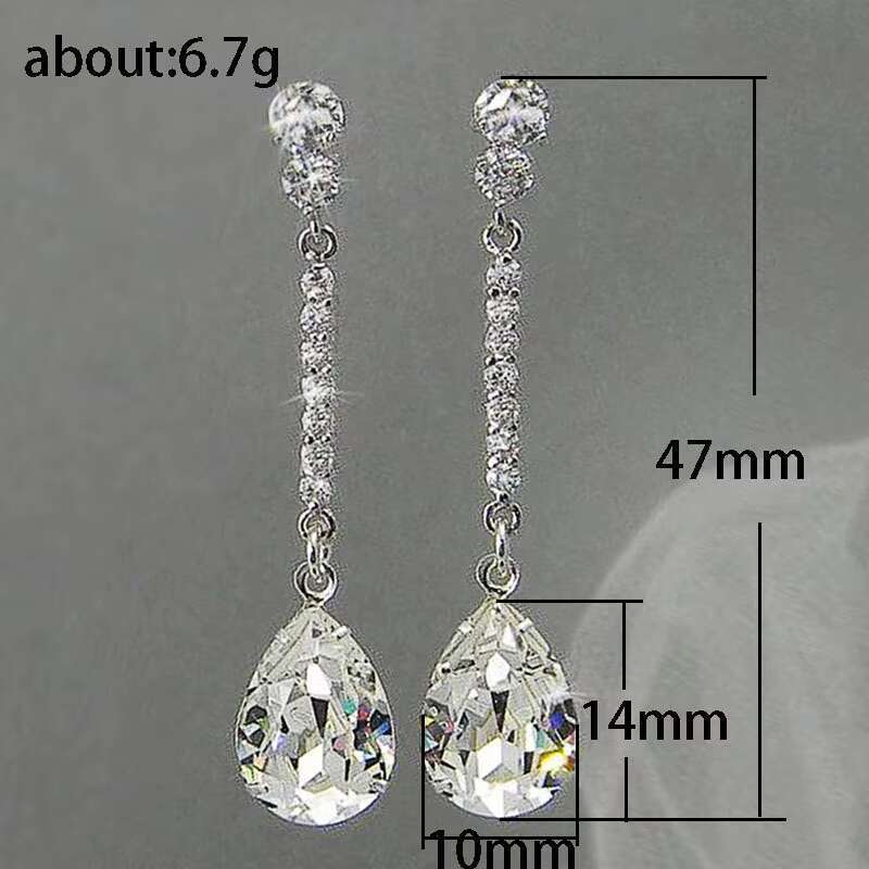Luxury Women Jewelry Earrings Imitated Diamond Silver Plating Pear Design Elegant Wedding Women Long Hanging Earrings