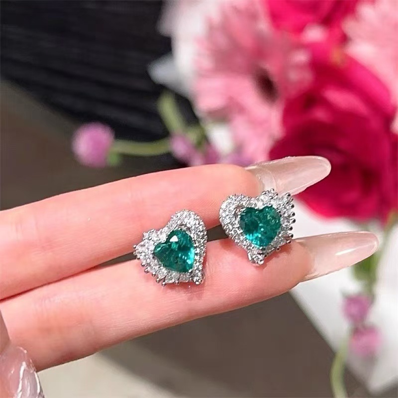 2025 Choucong Brand Wedding Jewelry Sets Luxury Jewelry 925 Sterling Silver Fill Heart Shape Emerald CZ Diamond Gemstones Open Ring Stud Earrings Clav