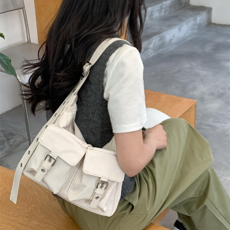 Fashion Women Shoulder Bag New Casual Nylon Crossbody Dumpling Bag High-end Double Pocket Armpit Bag Versatile Handbag