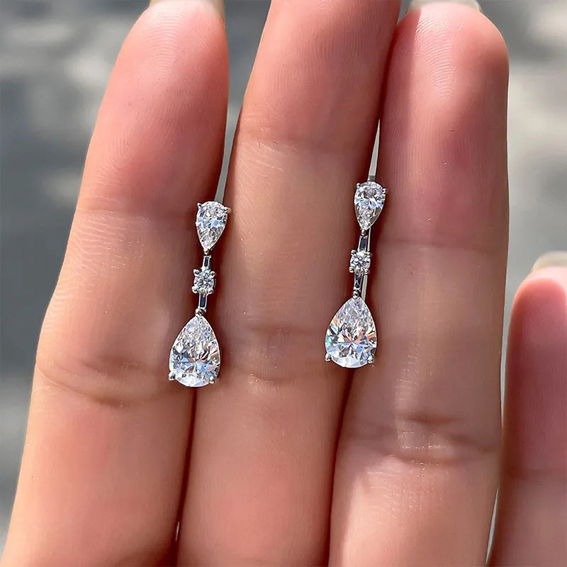Choucong Ins Top Sell Dangle Earrings Simple Fashion Jewelry 925 Sterling Silver Water Drop Pear Cut 5A Zircon CZ Diamond Party Sweet Cute Party Women