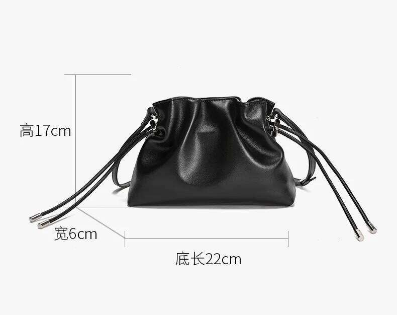 Pleated Cloud Crossbody - Premium Genuine Leather Drawstring Shoulder Purse, Versatile Small Bag For Elegant Lady