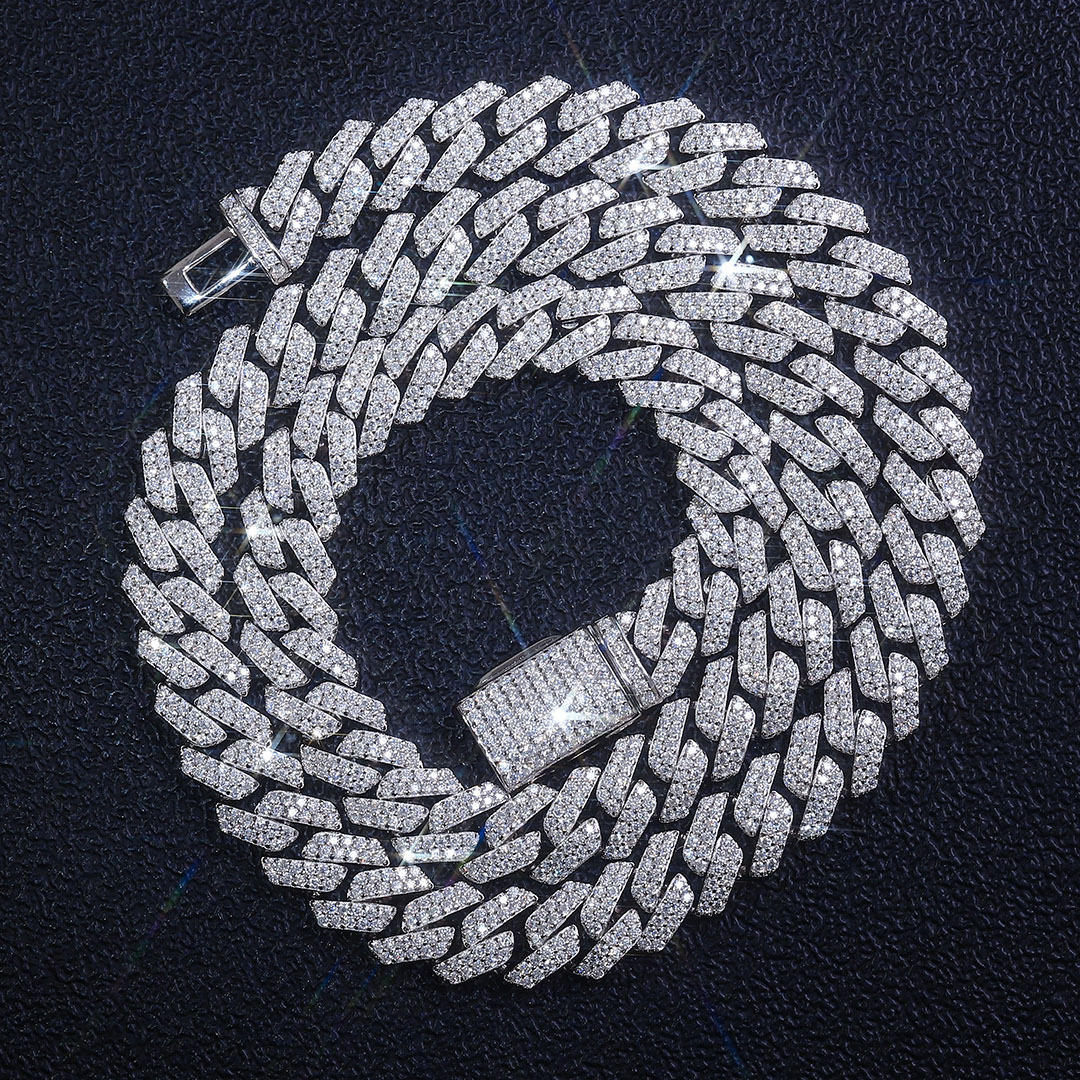 Luxury Jewelry Designer Jewelry Cross-border European And American Chain Silver Plated 18K Gold 2 Row Stone Chain Bracelet 10mm 7-26in Hip Hop Moissan
