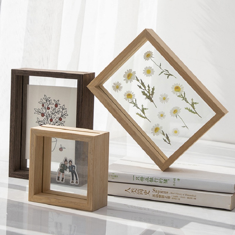 Transparent Solid Wood Display Double-Sided Glass Specimen Picture Shadow Box Frame Photo Frames H260306