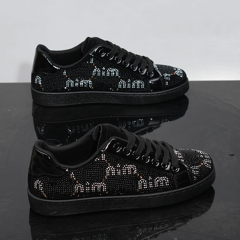 trendy diamond studded shiny casual shoes hip-hop versatile height increasing flat bottomed men's shoes soft soled breathable board shoes hot sal