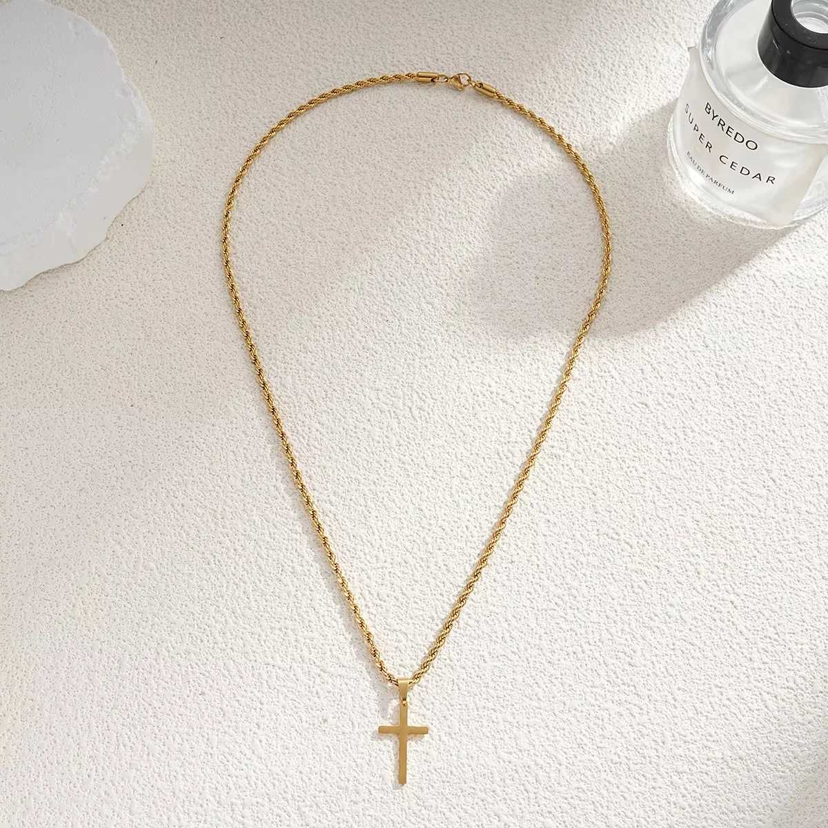 New Stainless Steel Cross Pendant Necklace for Men Wen Minimalist Gold Color Jewelry Ma Fa Necklaces Chokers Gifts 2025 W250712