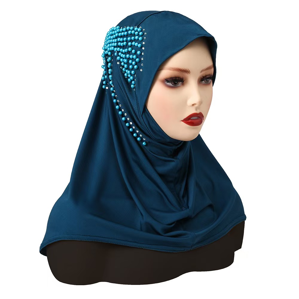 T1199 solid color nail pearl butterfly bag chin convenient headscarf Malay Indonesian bottoming hat