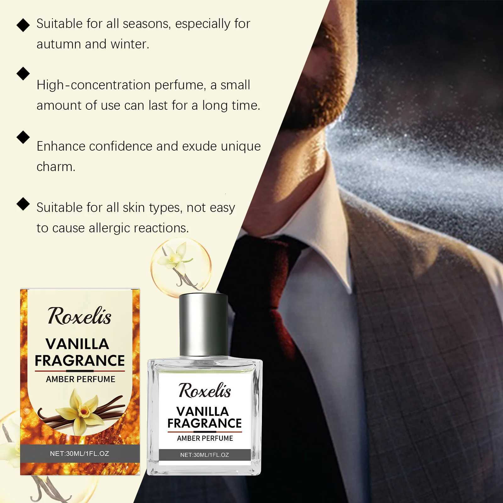 Roxelis 30ml Vanilla Amber Perfume Light Fragrance Charm Release Fresh Wood Scent Dating Atmosphere Pheromone Body Perfume W250712
