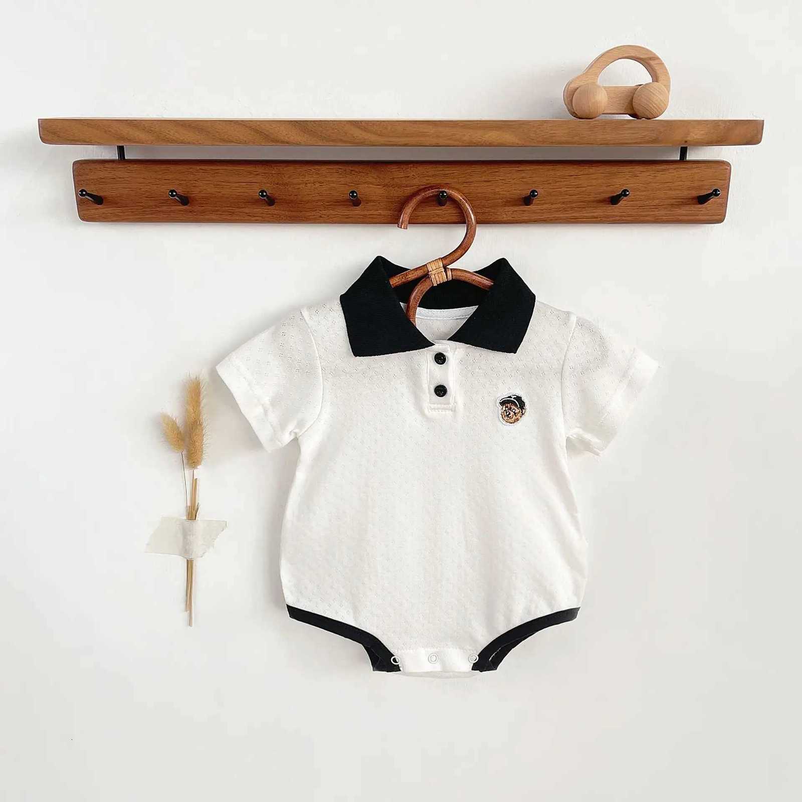 Summer Baby White Striped Bodysuits for Newborn Boys Girls Romper Onesie Cotton Short Sleeve Turn Down Collar Infant Jumpsuit Z250712