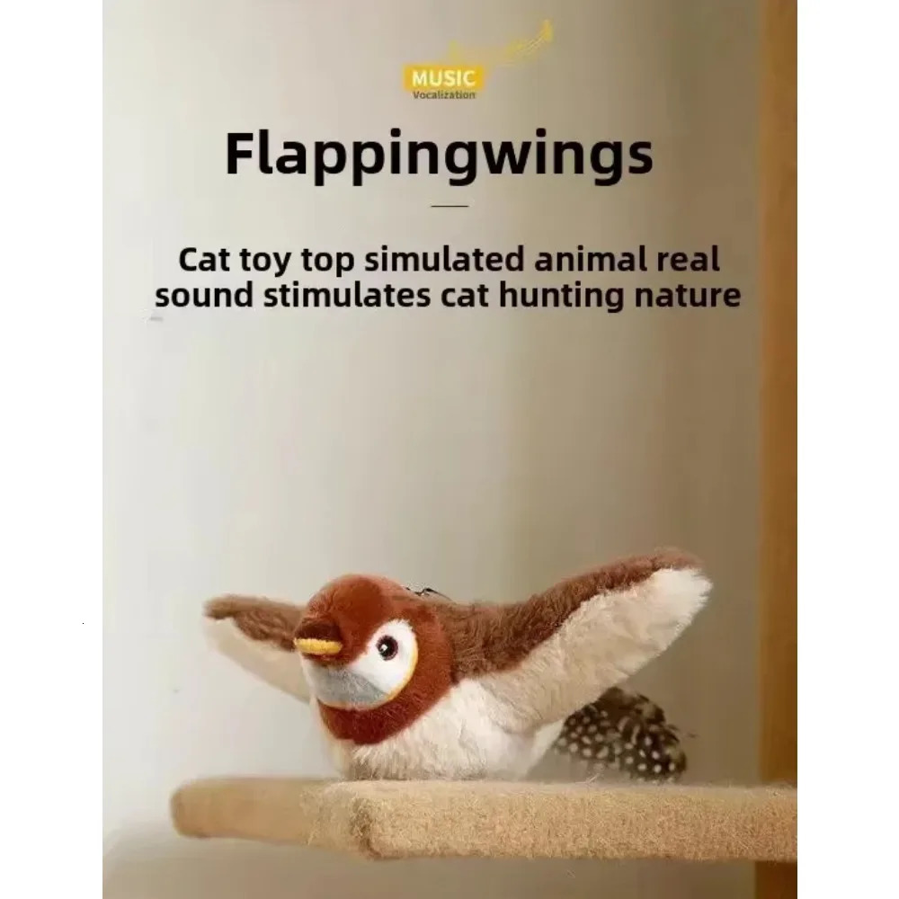 Interactive Cat Toys Rechargeable Electric Flapping Wings Bird Cat Toy Sound Chirping Bird Catnip Touch Activated Plush Toy 250708