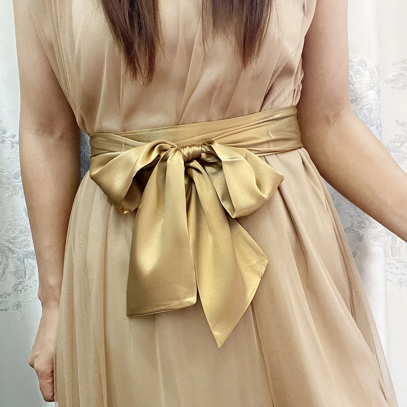 2025 multi-colored silk wide belt ladies casual bow decoration with ice silk waist wrap fashion down coat belt 250707